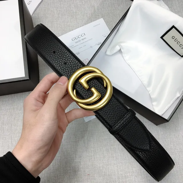 Gucci GG Marmont Noir Or Interlocking G Buckle Cuir Pebbled Ceinture 5