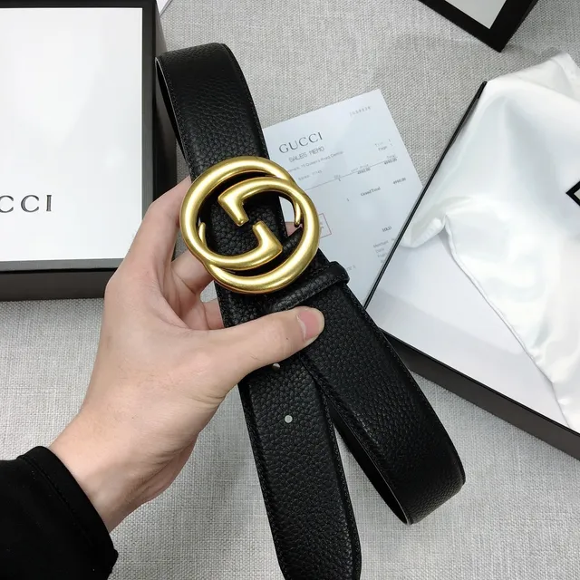 Gucci GG Marmont Noir Or Interlocking G Buckle Cuir Pebbled Ceinture 6