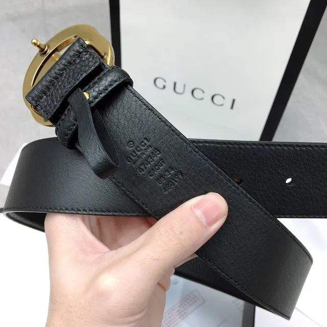 Gucci GG Marmont Noir Or Interlocking G Buckle Cuir Pebbled Ceinture 7