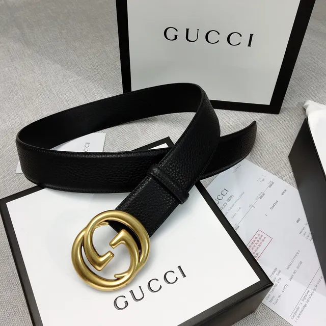 Gucci GG Marmont Noir Or Interlocking G Buckle Cuir Pebbled Ceinture 9