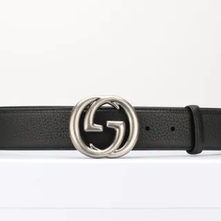 Gucci GG Marmont حزام جلد أسود حبيبي