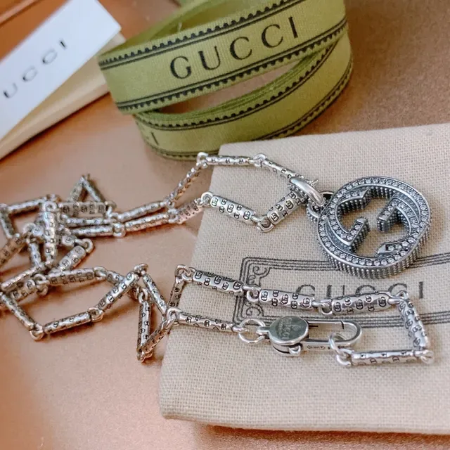 Gucci GG Marmont Crystal-Embellished Interlocking G Pendant Necklace 9