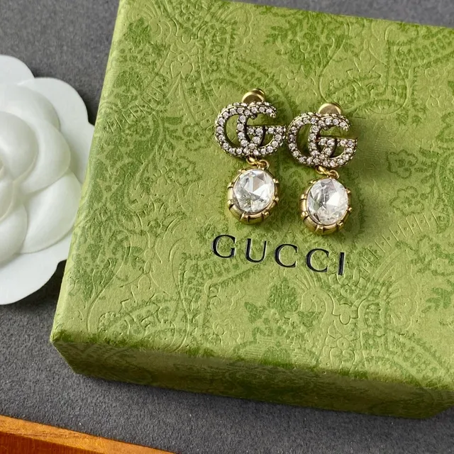 Gucci GG Marmont Crystal-Encrusted Red Gemstone Dangling Earrings 7