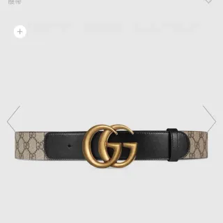 Gucci GG Marmont Interlocking G Buckle भूरा और काला चमड़े का पट्टा