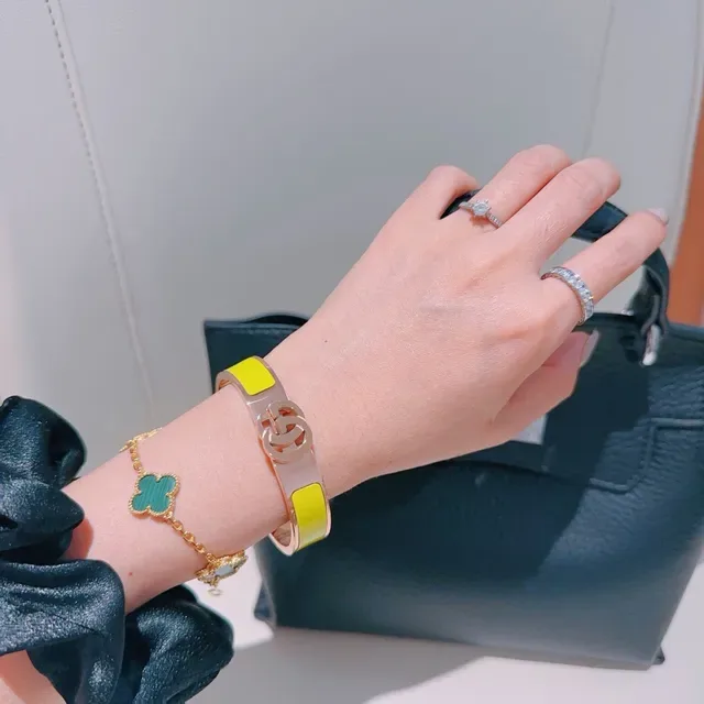 Bracelet Gucci GG Marmont Émail Vert Lime Or Rose à charnière 3