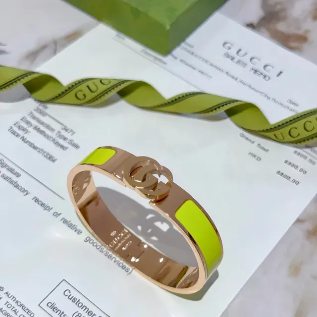 Bracelet Gucci GG Marmont Émail Vert Lime Or Rose à charnière 4