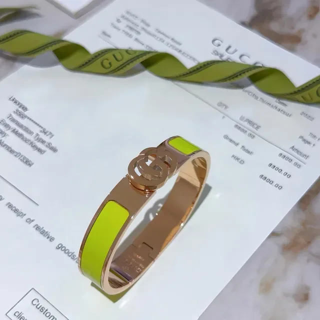 Bracelet Gucci GG Marmont Émail Vert Lime Or Rose à charnière 6