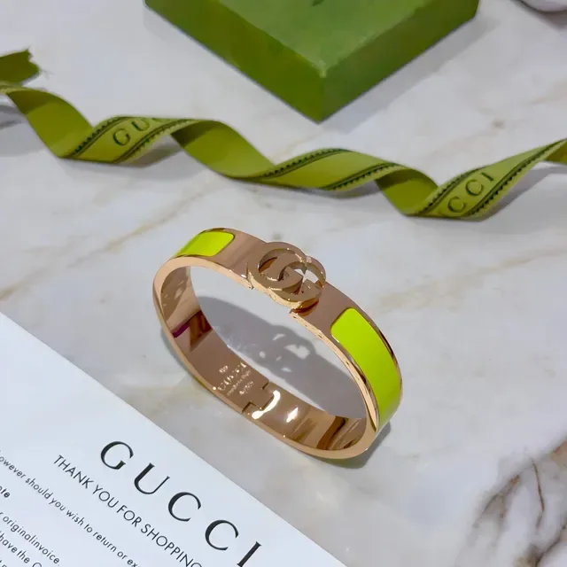 Bracelet Gucci GG Marmont Émail Vert Lime Or Rose à charnière 7