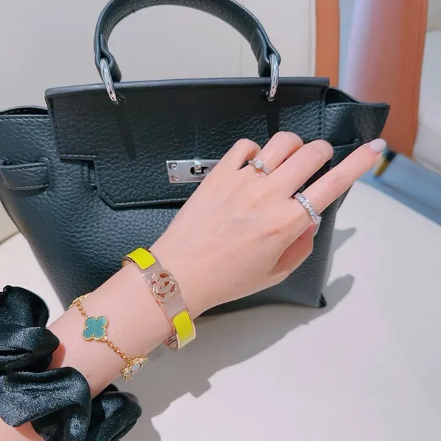 Bracelet Gucci GG Marmont Émail Vert Lime Or Rose à charnière 8