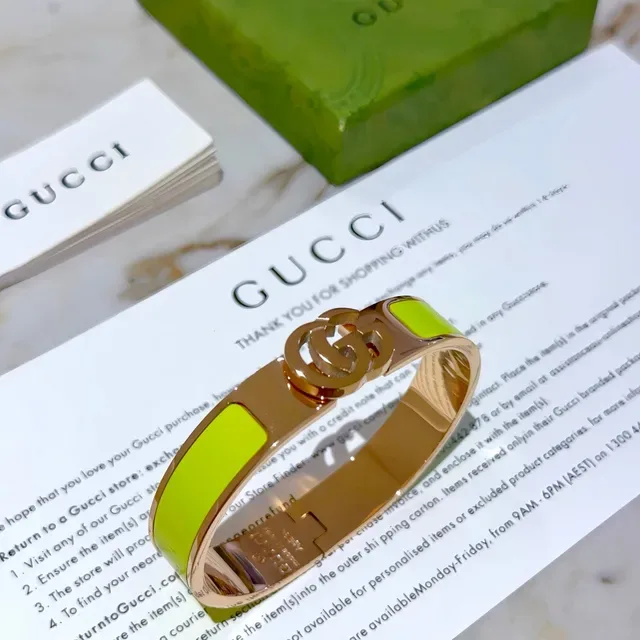 Bracelet Gucci GG Marmont Émail Vert Lime Or Rose à charnière 9