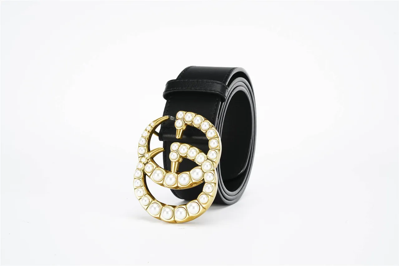 Gucci GG Marmont perlée dorée Double G ceinture en cuir noir 7