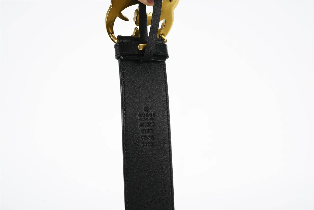 Gucci GG Marmont perlée dorée Double G ceinture en cuir noir 8