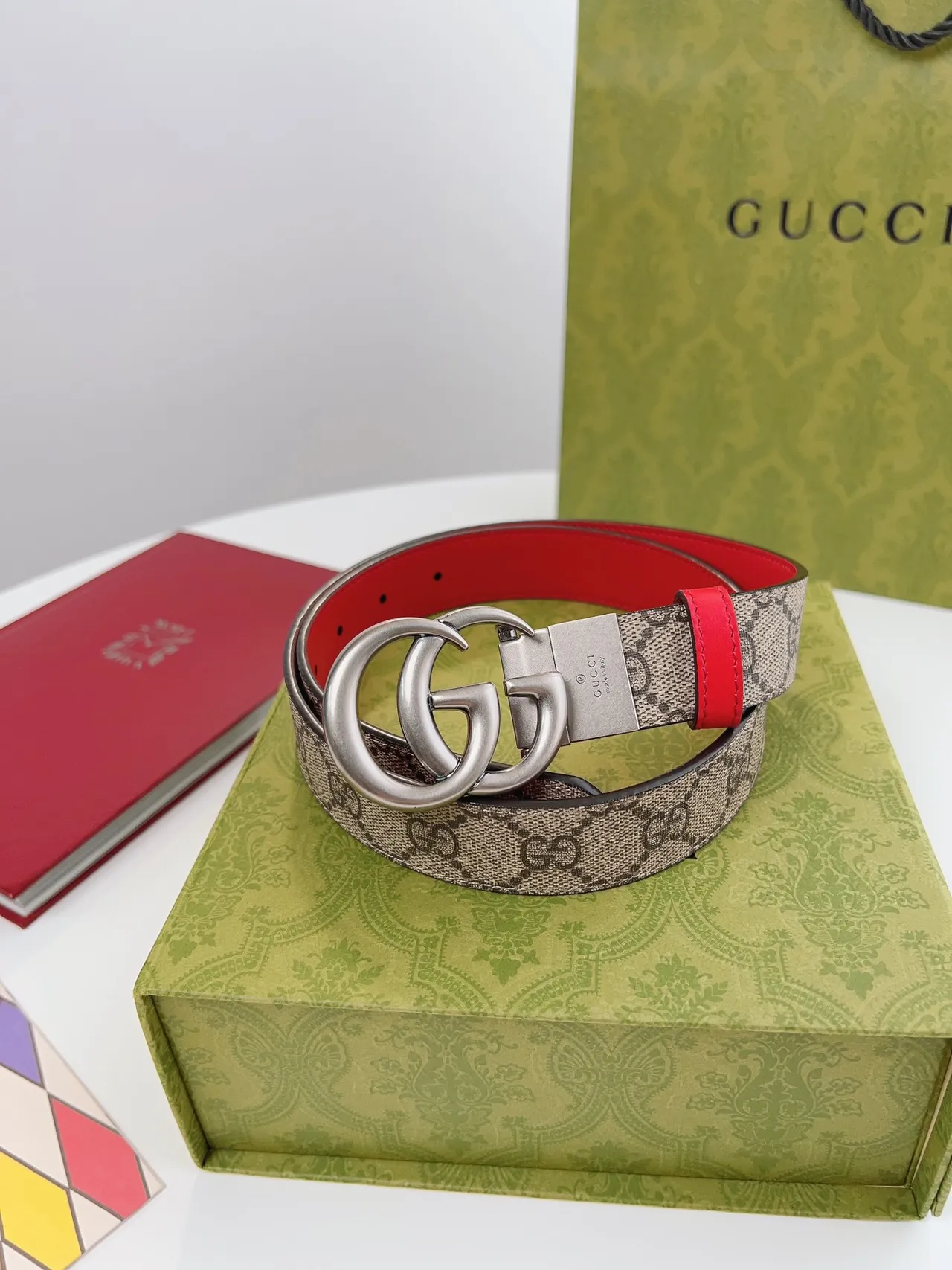 Gucci GG Marmont rouge beige boucle Double G Supreme Monogram Canvas cuir 3