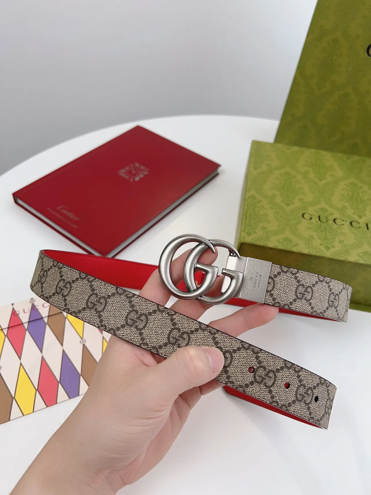 Gucci GG Marmont rouge beige boucle Double G Supreme Monogram Canvas cuir 4