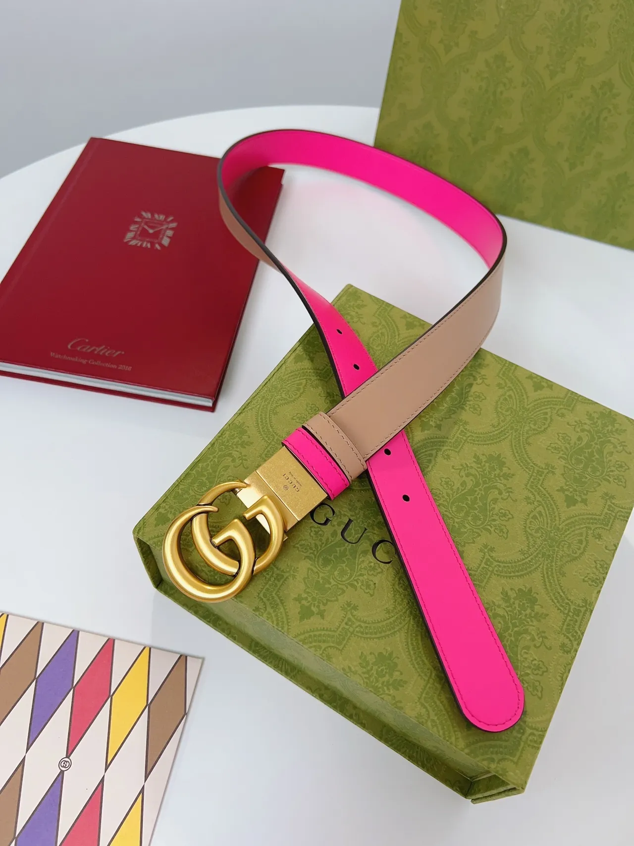 Gucci GG Marmont Ceinture en cuir réversible rose et beige 6