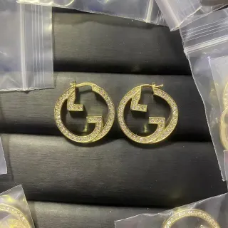 Gucci ذهب فضة Interlocking G Logo Pavé كريستال أقراط