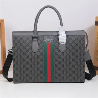 Gucci ग्रे ग्रीन संरचित GG Monogram कैनवास Web Stripe केंद्र टोट बैग