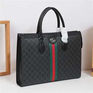 Gucci 灰绿色 结构化的 GG Monogram 帆布 Web Stripe 中心 托特包 7