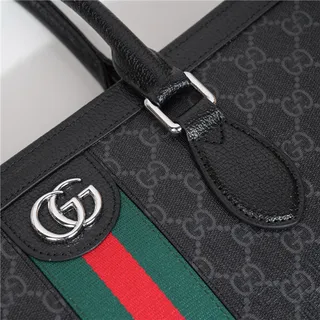 Gucci 灰绿色 结构化的 GG Monogram 帆布 Web Stripe 中心 托特包 8