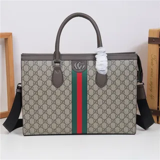 Gucci 灰绿色 结构化的 GG Monogram 帆布 Web Stripe 中心 托特包 19