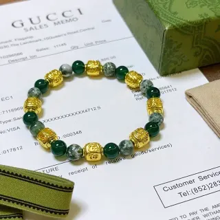 Gucci سوار أخضر ذهبي خرز إكسسوارات معدنية