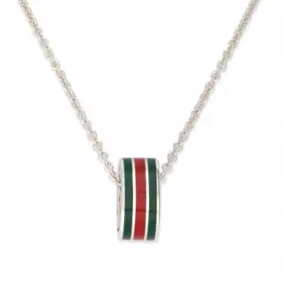 Gucci সবুজ লাল সিলিন্ড্রিক্যাল পেন্ডেন্ট এনামেল স্ট্রাইপ ডিটেইল হার