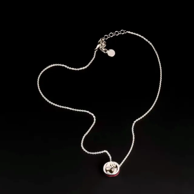 Gucci Green Red Cylindrical Pendant Enamel Stripe Detail Necklace 8