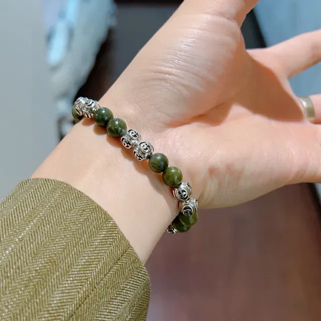 Gucci Green Silver Beaded Interlocking G Charms Bracelet 5