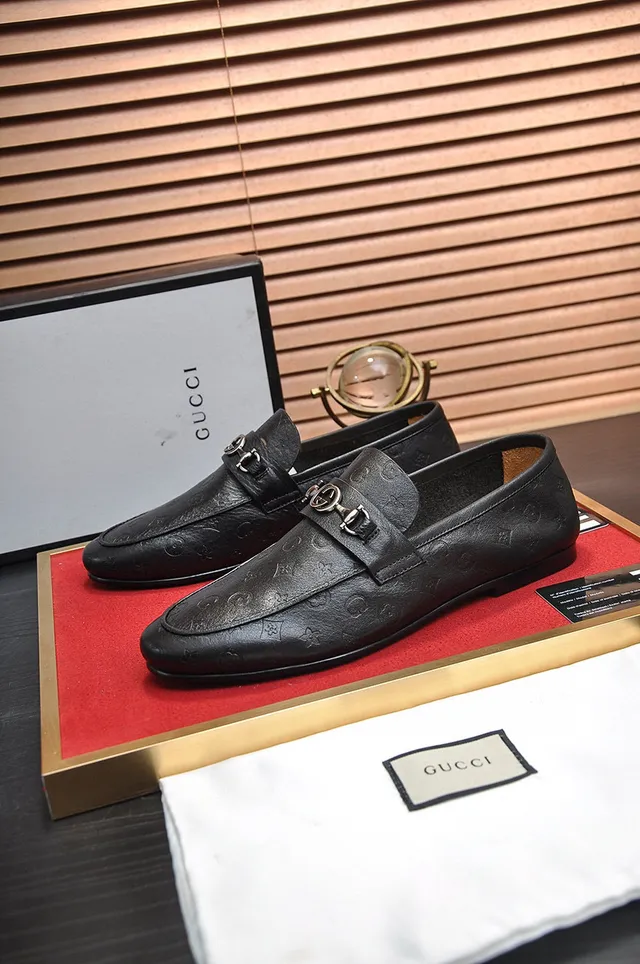 Gucci Horsebit 1955 Black Embossed GG Loafers 8