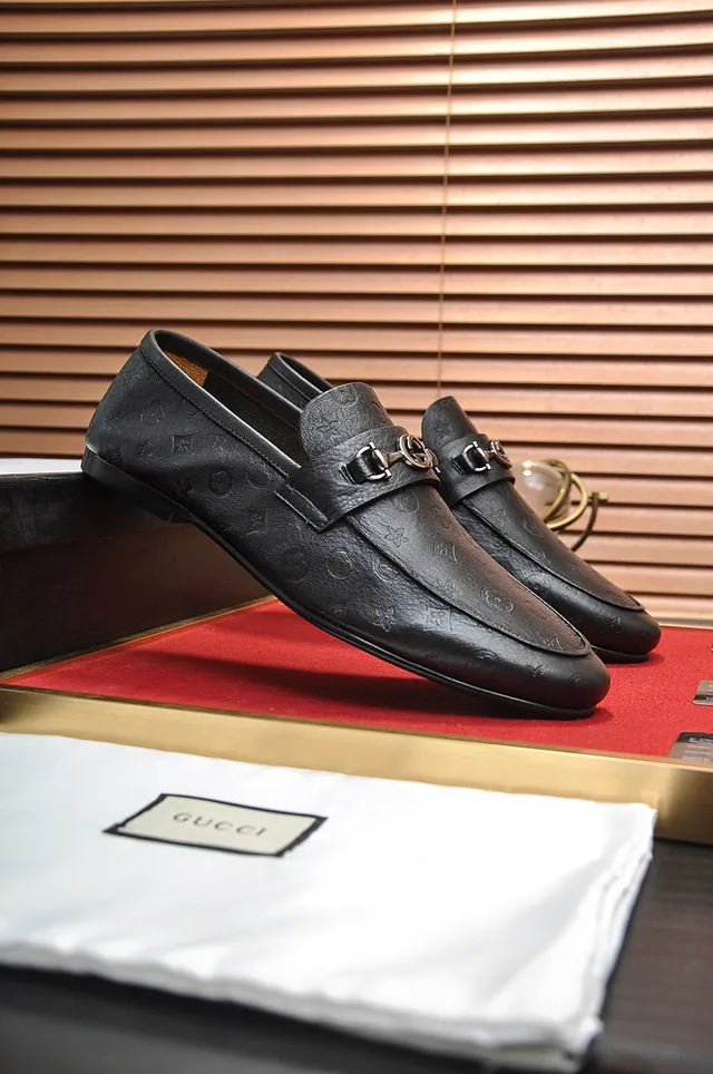 Gucci Horsebit 1955 Black Embossed GG Loafers 9