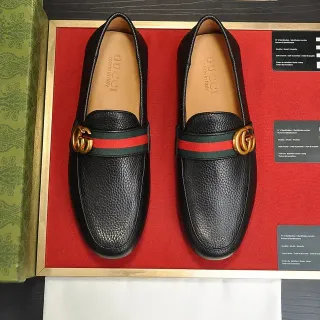 Gucci Horsebit 1955 কালো পেবল্ড লেদার ওয়েব স্ট্রাইপ লুফার