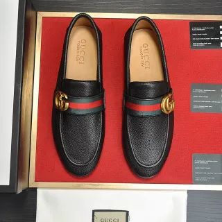 Gucci Horsebit 1955 কালো পেবল্ড লেদার ওয়েব স্ট্রাইপ লোফার্স