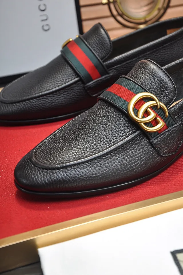 Gucci Horsebit 1955 Black Pebbled Leather Web Stripe Loafers 3