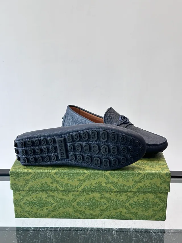 Gucci Horsebit 1955 Blue Pebbled Leather Loafers 2