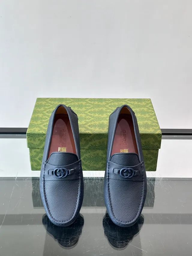 Gucci Horsebit 1955 Blue Pebbled Leather Loafers 4