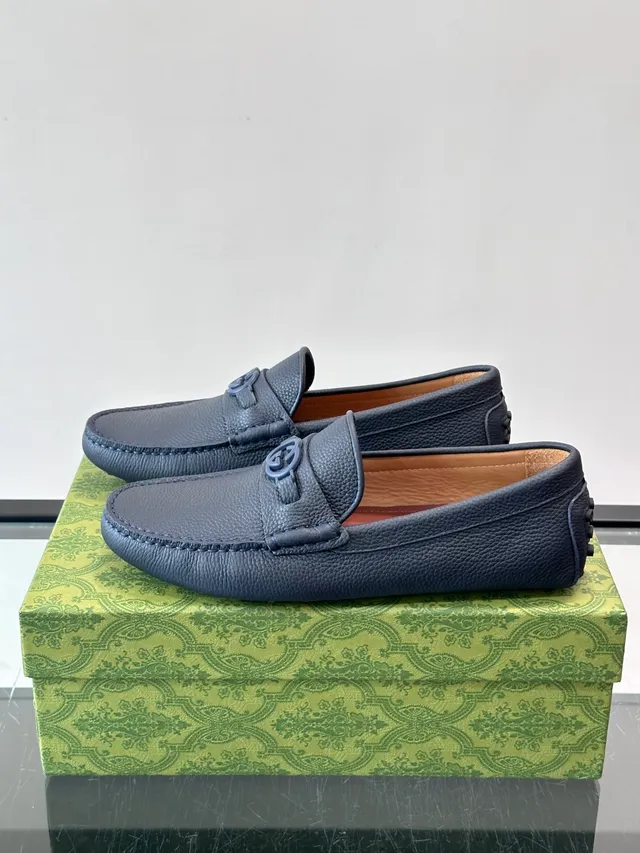 Gucci Horsebit 1955 Blue Pebbled Leather Loafers 5