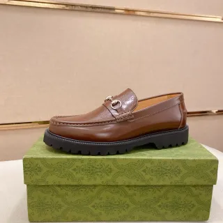 Gucci Horsebit 1955 Marrón Negro Hebilla Embossed GG Cuero Mocasín