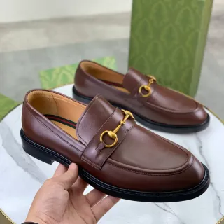 Gucci Horsebit 1955 বাদামী সোনালি পালিশ করা চামড়ার বাকেল লোফার