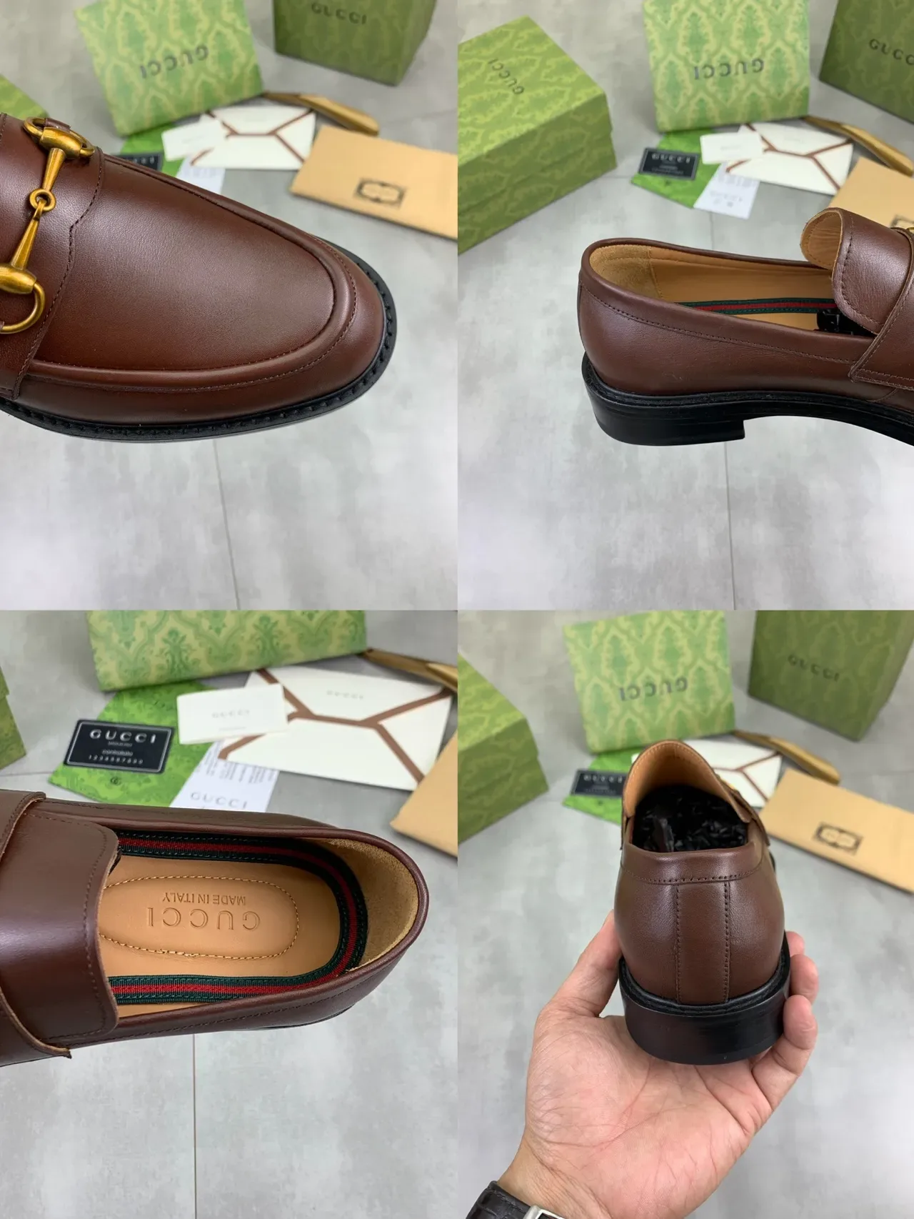 Gucci Horsebit 1955 বাদামী সোনালি পালিশ করা চামড়ার বাকেল লোফার 3