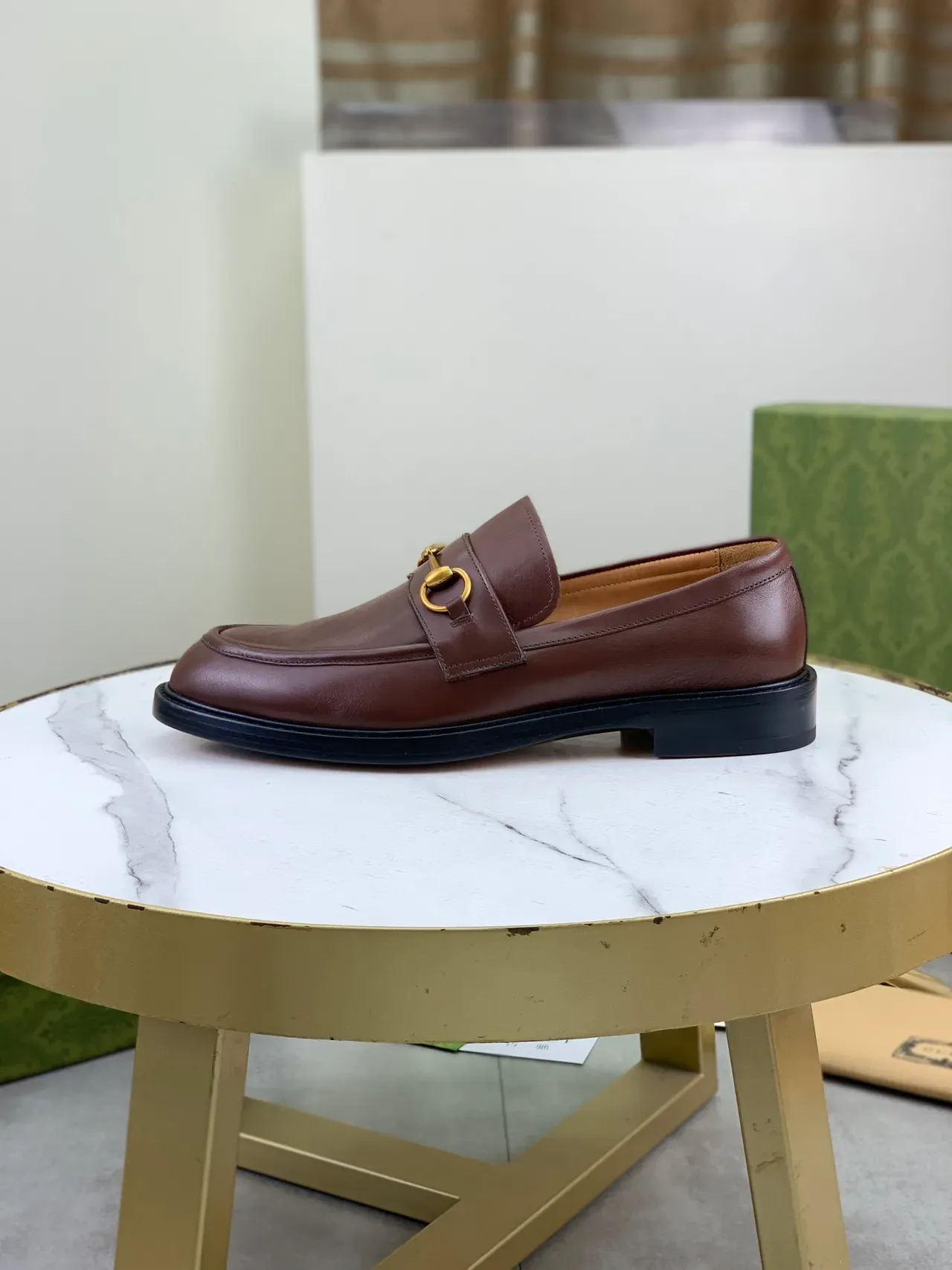 Gucci Horsebit 1955 বাদামী সোনালি পালিশ করা চামড়ার বাকেল লোফার 6