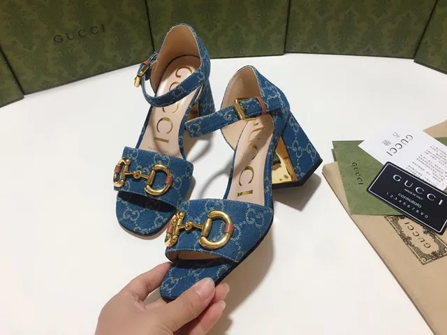 Gucci Horsebit 1955 Denim Monogram Blue Gladiator Sandals 2