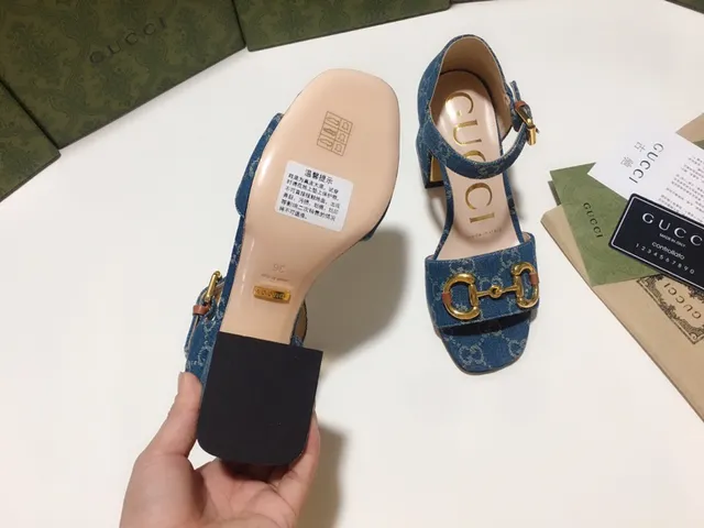 Gucci Horsebit 1955 Denim Monogram Blue Gladiator Sandals 4