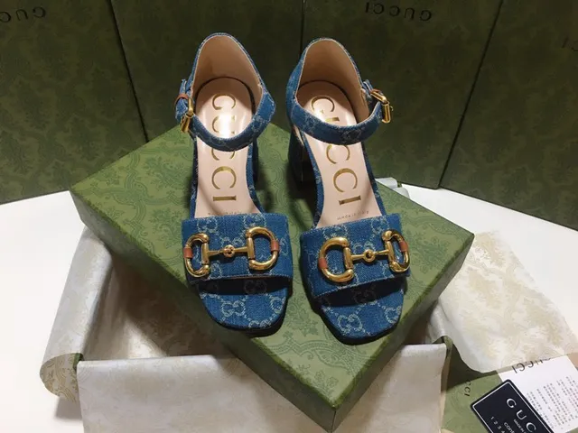 Gucci Horsebit 1955 Denim Monogram Blue Gladiator Sandals 8