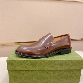 Gucci Horsebit 1955 Loafer বাদামী চামড়ার ওয়েব-ট্রিম পেনি লোফার