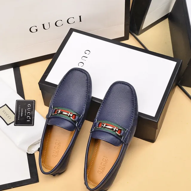 Gucci Horsebit 1955 Navy Blue Pebbled Leather Loafers 3