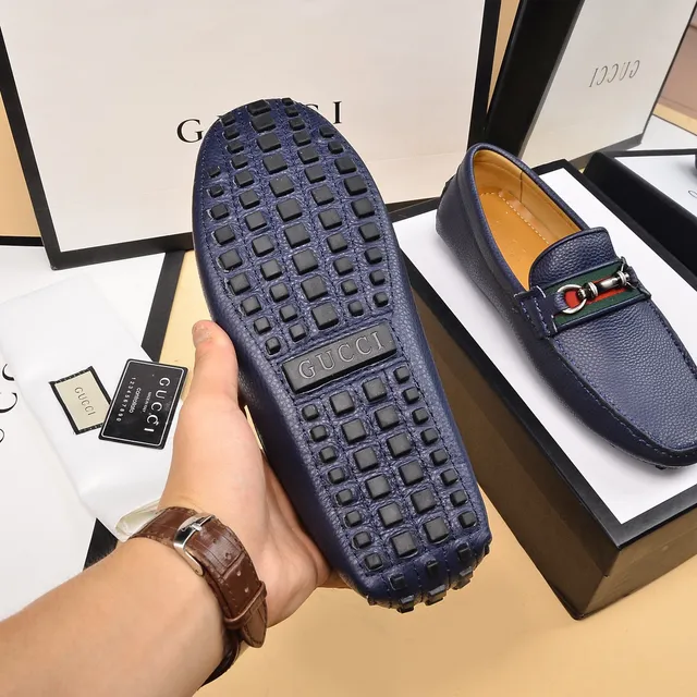Gucci Horsebit 1955 Navy Blue Pebbled Leather Loafers 4