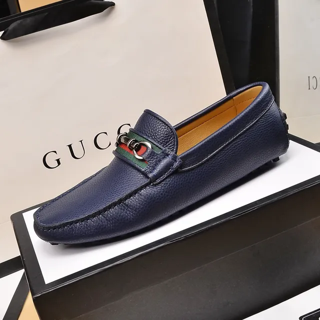 Gucci Horsebit 1955 Navy Blue Pebbled Leather Loafers 5