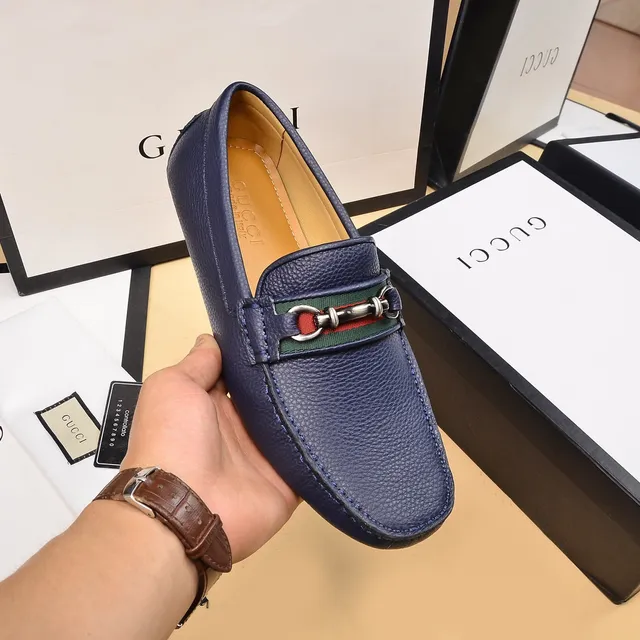 Gucci Horsebit 1955 Navy Blue Pebbled Leather Loafers 6