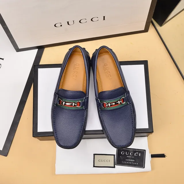 Gucci Horsebit 1955 Navy Blue Pebbled Leather Loafers 9