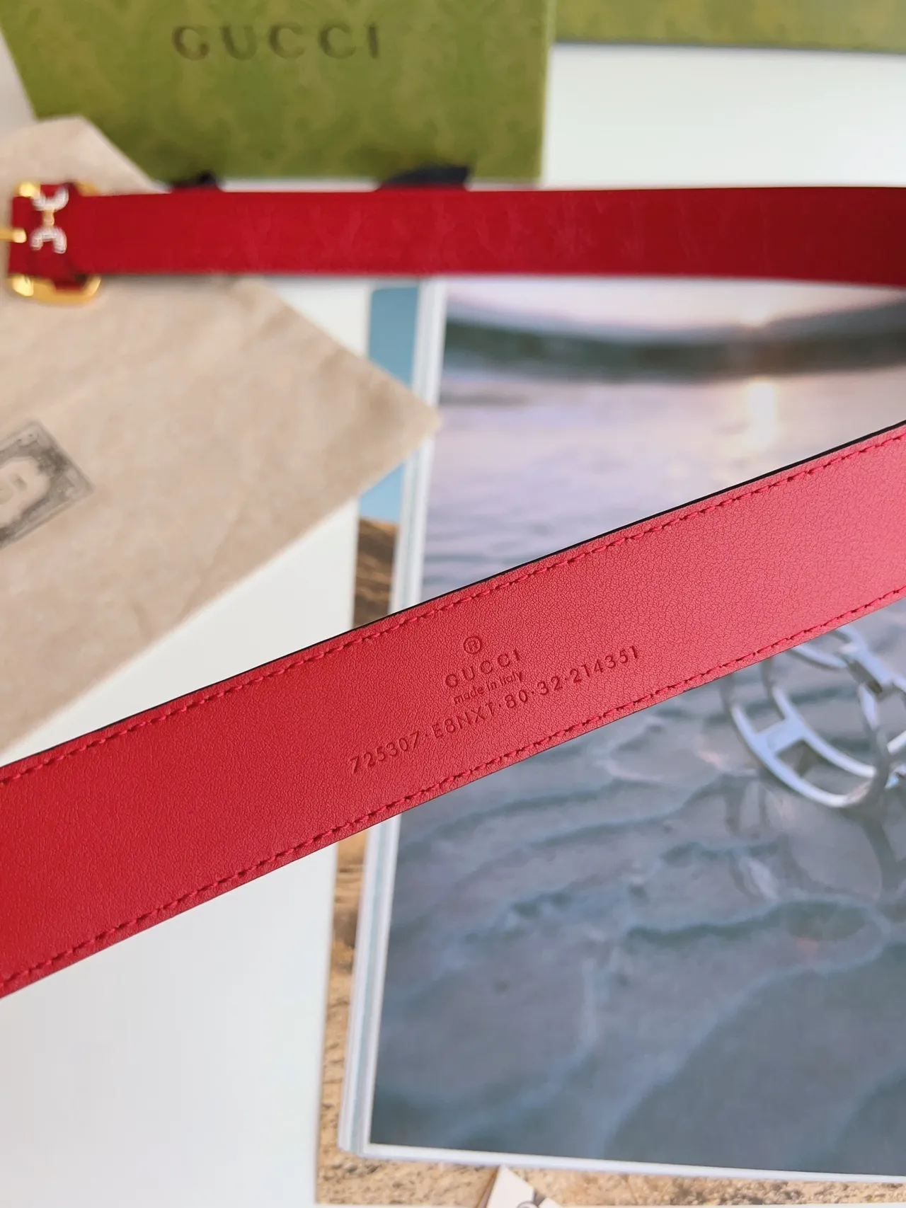 Gucci Horsebit 1955 Red Crocodile-Embossed Leather Belt 6